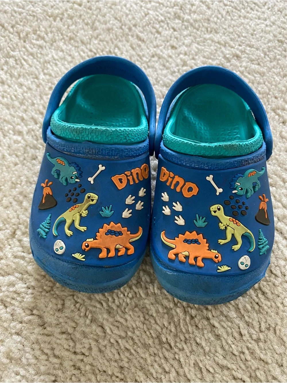 2 Pair Toddler Clogs Crocs + Capelli Dinosaur Shoes Sizes 6 & 7